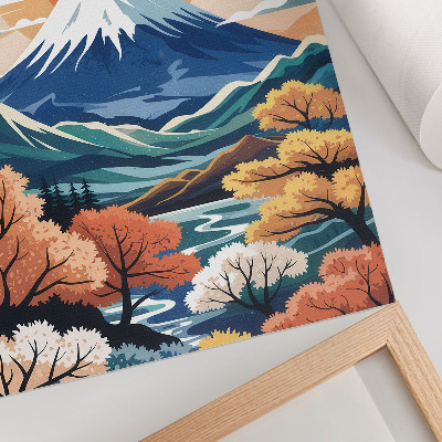 Poster decorativo Montanhas cobertas de neve, floresta colorida, pôr do sol