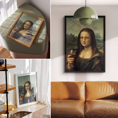 Arte de parede Óculos amarelos, vinho tinto, retrato renascentista