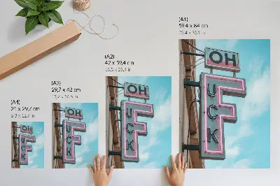 Poster para cozinha letreiro de néon retrô com cores intensas em tom de céu azul