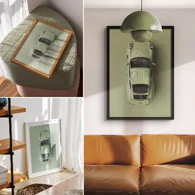 Impressão em tela quadro de um carro moderno em tom de verde