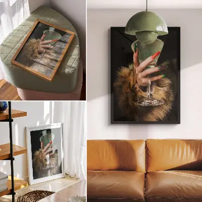 Poster para cozinha mão com unhas coloridas e pele de vidro