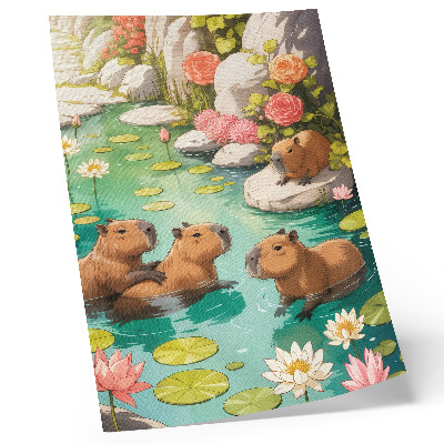 Poster decorativo Capivaras no lago, flores, harmonia da natureza
