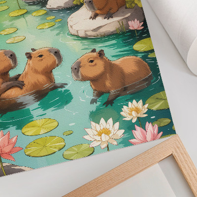 Poster decorativo Capivaras no lago, flores, harmonia da natureza