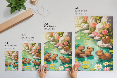 Poster decorativo Capivaras no lago, flores, harmonia da natureza