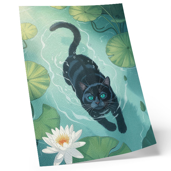 Impressão em tela Gato na água, delicadas folhas de nenúfar