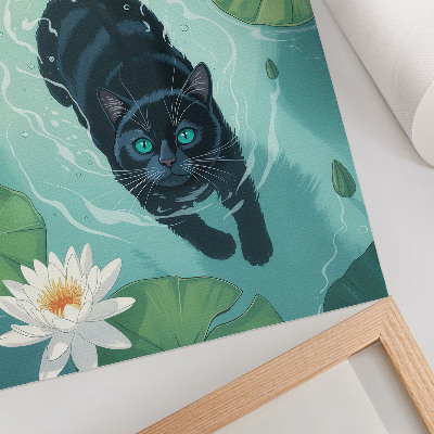 Impressão em tela Gato na água, delicadas folhas de nenúfar