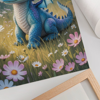 Arte de parede Um dragão azul elegante entre flores