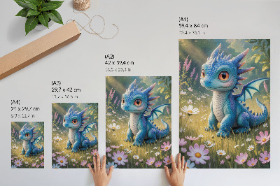 Arte de parede Um dragão azul elegante entre flores