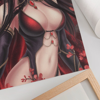 Poster para cozinha Beleza e elegância do anime, vermelho e preto dinâmicos.