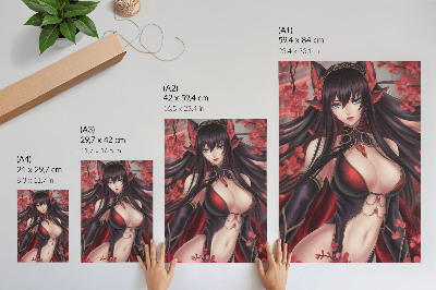 Poster para cozinha Beleza e elegância do anime, vermelho e preto dinâmicos.