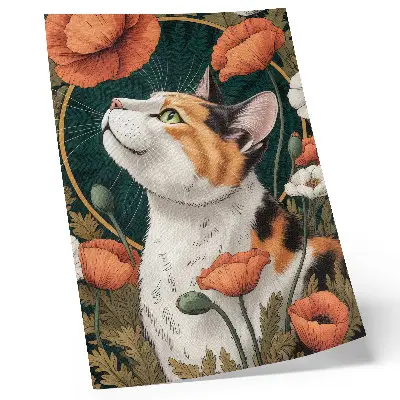 Impressão em tela gato entre as papoulas em estilo de ilustração de natureza