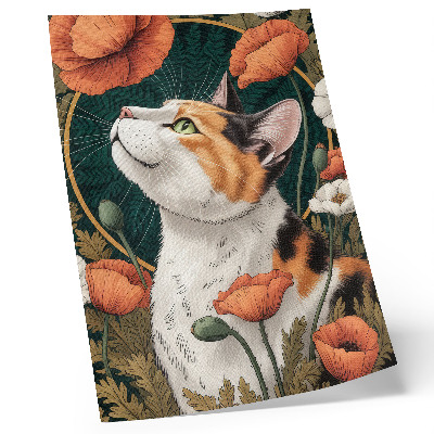 Impressão em tela Gato entre as papoulas, estilo de ilustração, natureza