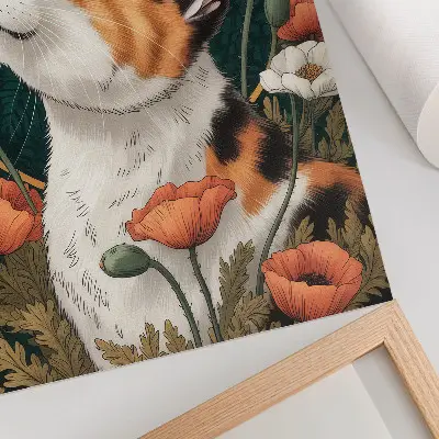 Impressão em tela gato entre as papoulas em estilo de ilustração de natureza