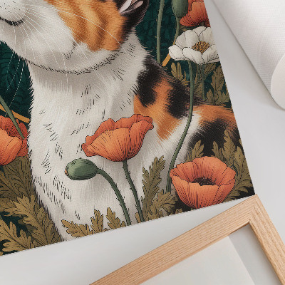 Impressão em tela Gato entre as papoulas, estilo de ilustração, natureza