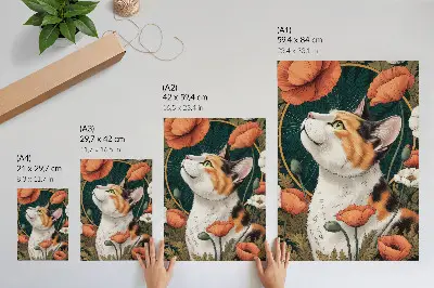 Impressão em tela gato entre as papoulas em estilo de ilustração de natureza