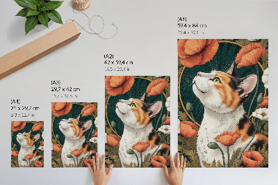 Impressão em tela Gato entre as papoulas, estilo de ilustração, natureza