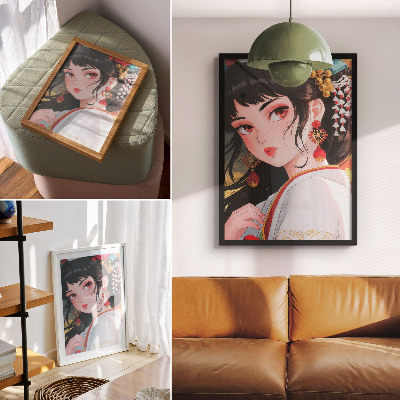 Poster decorativo Um retrato com cores intensas e rica decoração.