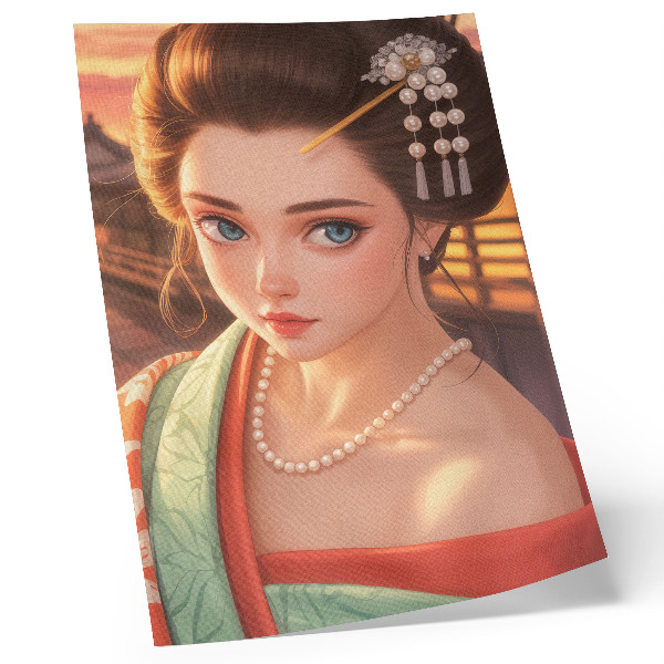 Impressão em tela Retrato de uma mulher em traje tradicional com pérolas.