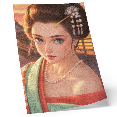 Impressão em tela Retrato de uma mulher em traje tradicional com pérolas.