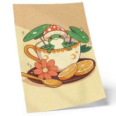 Poster decorativo Sapo em uma xícara de flores, laranjas e folhas.