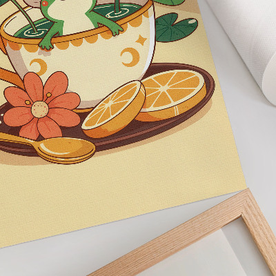 Poster decorativo Sapo em uma xícara de flores, laranjas e folhas.