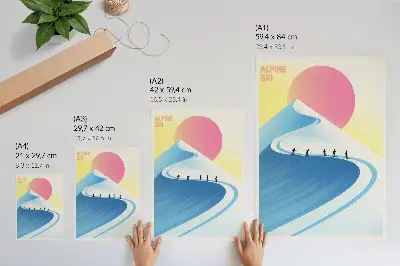 Impressão em tela cena minimalista com esquiadores e o céu