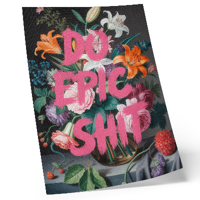 Poster para cozinha Letras rosa sobre um fundo de flores coloridas.