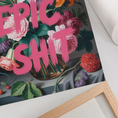 Poster para cozinha Letras rosa sobre um fundo de flores coloridas.