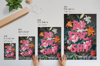 Poster para cozinha Letras rosa sobre um fundo de flores coloridas.
