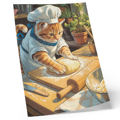 Poster decorativo Gato chef adorável rodeado por vasos de plantas.