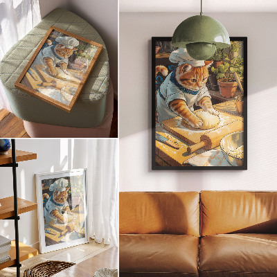 Poster decorativo Gato chef adorável rodeado por vasos de plantas.