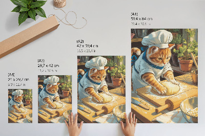Poster decorativo Gato chef adorável rodeado por vasos de plantas.