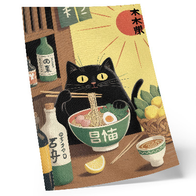 Impressão em tela Gato com ramen e limões, tema japonês, atmosfera atemporal