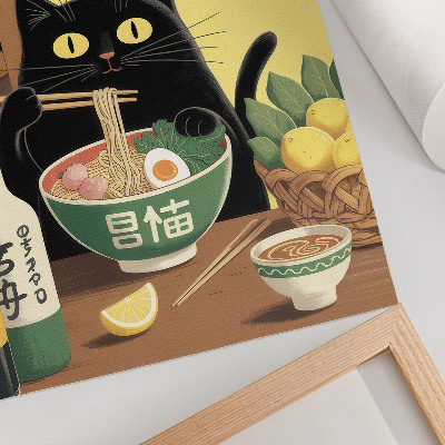 Impressão em tela Gato com ramen e limões, tema japonês, atmosfera atemporal