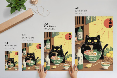 Impressão em tela Gato com ramen e limões, tema japonês, atmosfera atemporal