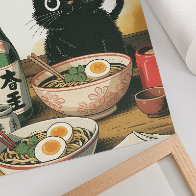Arte de parede Garrafa de saquê ramen com gato preto e motivo japonês