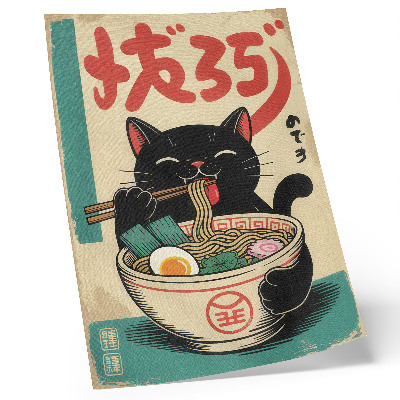 Poster para cozinha Tigela de Ramen Gato Preto: Inspirações Retrô Japonesas