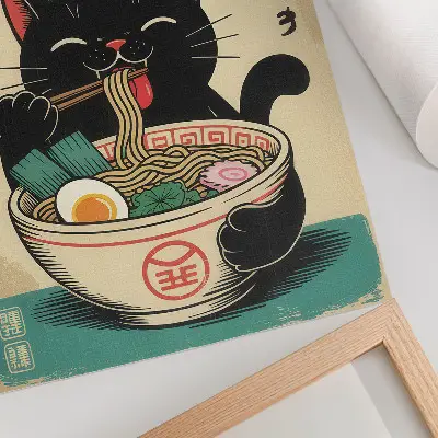Tigela de Ramen Gato Preto com inspirações retrô japonesas para cozinha
