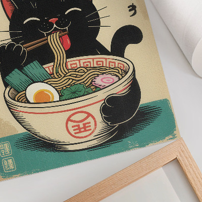 Poster para cozinha Tigela de Ramen Gato Preto: Inspirações Retrô Japonesas