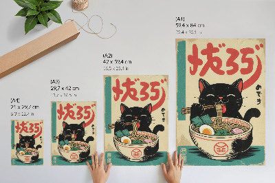 Poster para cozinha Tigela de Ramen Gato Preto: Inspirações Retrô Japonesas