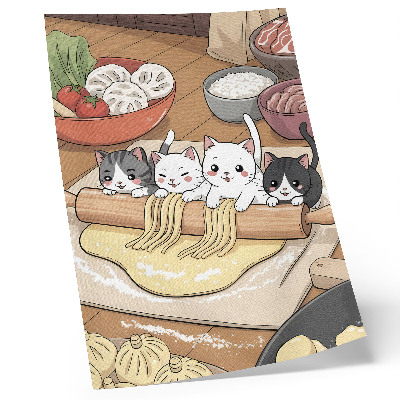 Poster decorativo Ilustração de gatinhos na cozinha em tons quentes