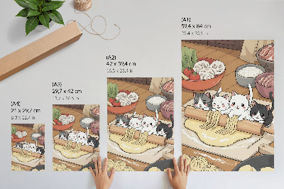Poster decorativo Ilustração de gatinhos na cozinha em tons quentes