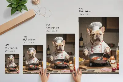 Impressão em tela buldogue na cozinha em estilo surreal e engraçado