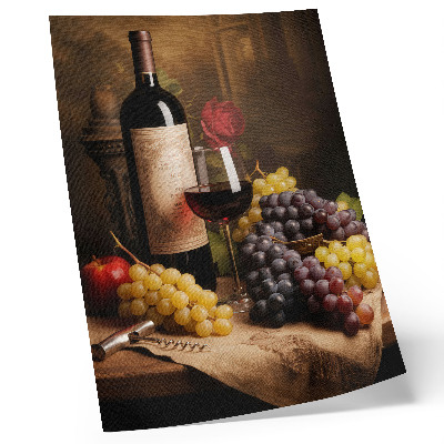Poster para cozinha Garrafa de vinho, uvas, maçã, rosa, elegância