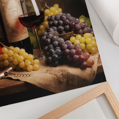Poster para cozinha Garrafa de vinho, uvas, maçã, rosa, elegância