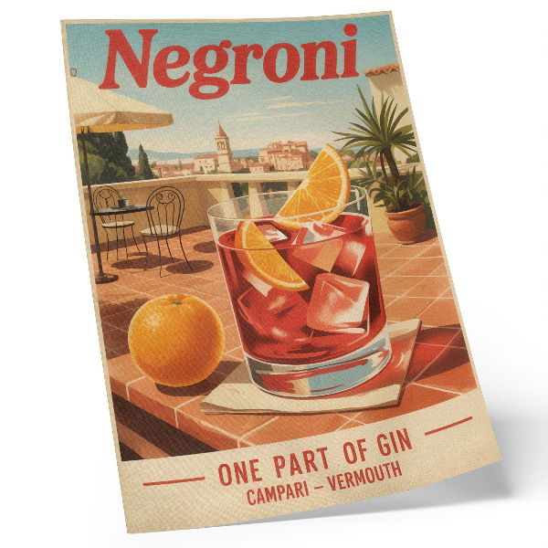 Poster decorativo Bebida de laranja no terraço, ambiente em estilo retrô.