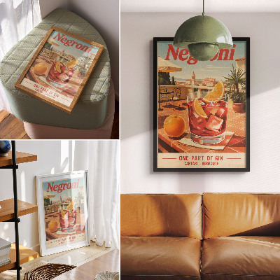 Poster decorativo Bebida de laranja no terraço, ambiente em estilo retrô.