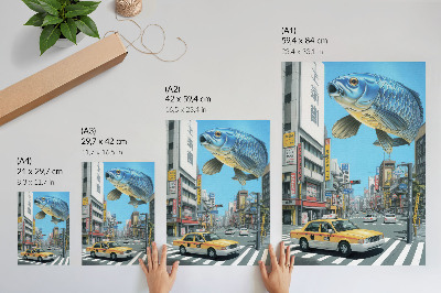 Poster decorativo Surrealismo urbano, peixes, rua moderna