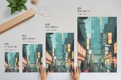 Arte de parede cenas urbanas noturnas com estética retrô-futurista e luzes de néon