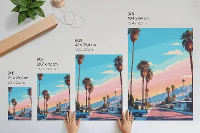 Poster para cozinha palmeiras coloridas com uma rua moderna e tranquila